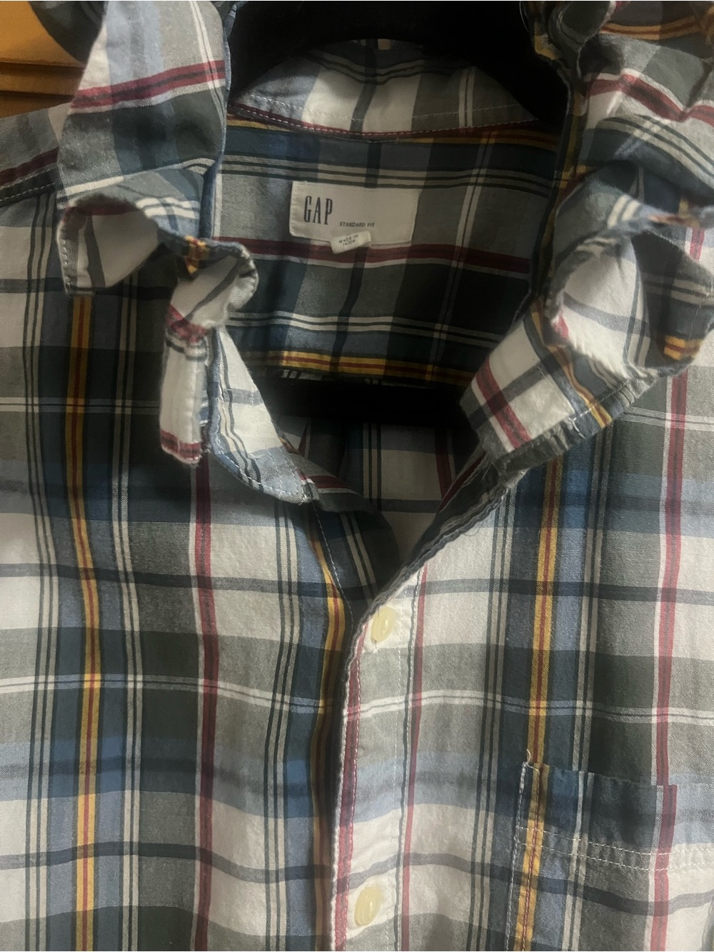 GAP  Plaid Button-Down Shirt up-cycled - Blue, Green, Yellow & Red Accents